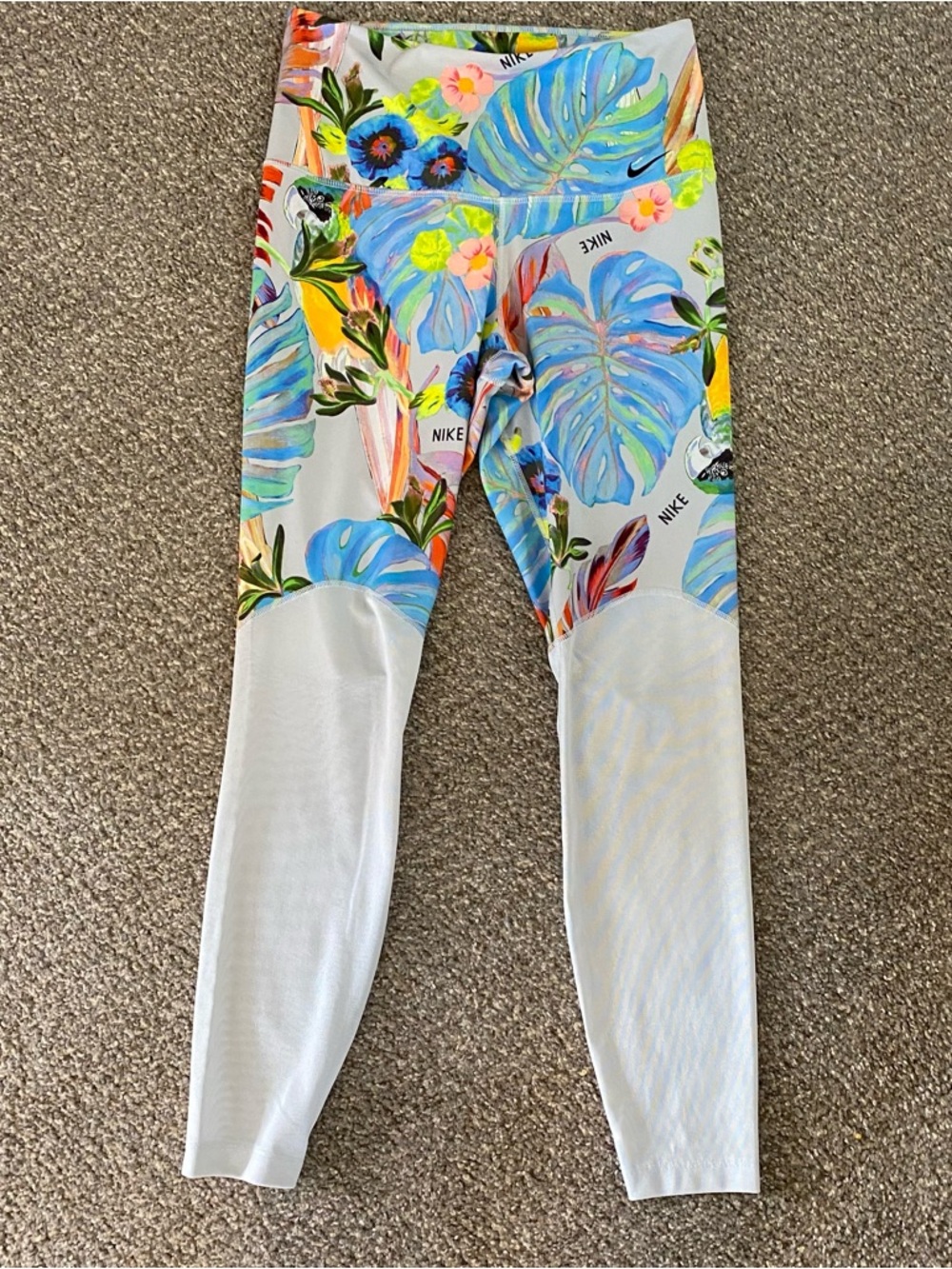Nike Leggings Womens M White Dri-Fit Power Legend Floral Tropical Mesh EUC